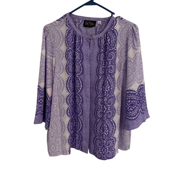 Bob Mackie Wearable Art Cardigan Sz Large Purple Paisley Sheer Lightweight Top - Picture 1 of 9